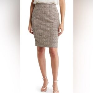 Amanda & Chelsea Textured Tan & Grey Pencil Skirt Comfort Waist Tweed Look Sz XS